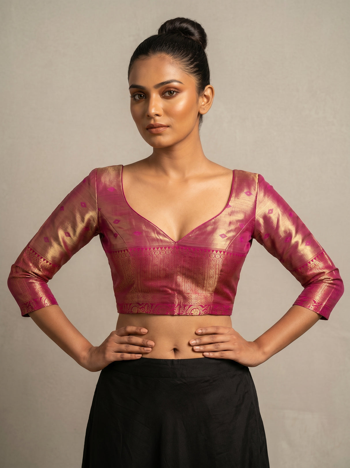 MIMOSA Violet Kanjivaram Art Silk Saree β blouse close-up