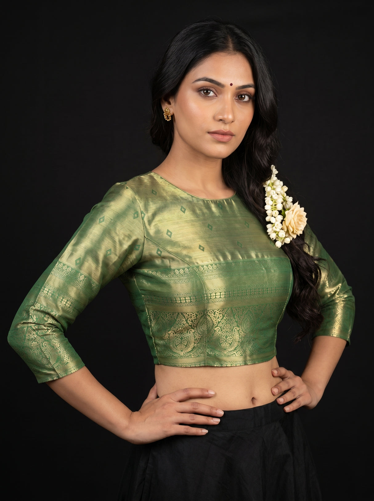 MIMOSA Olive Kanjivaram Art Silk Saree β blouse close-up