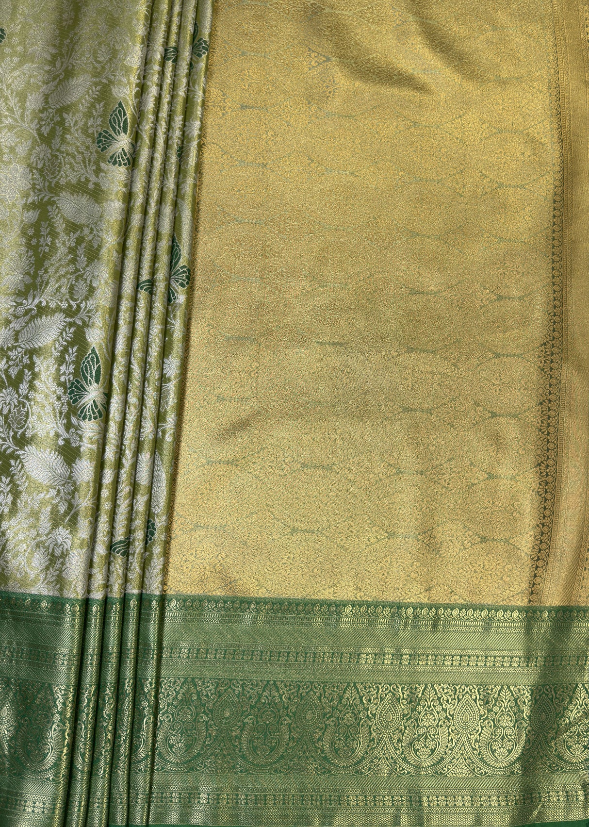MIMOSA Olive Kanjivaram Art Silk Saree β pallu and zari work detail