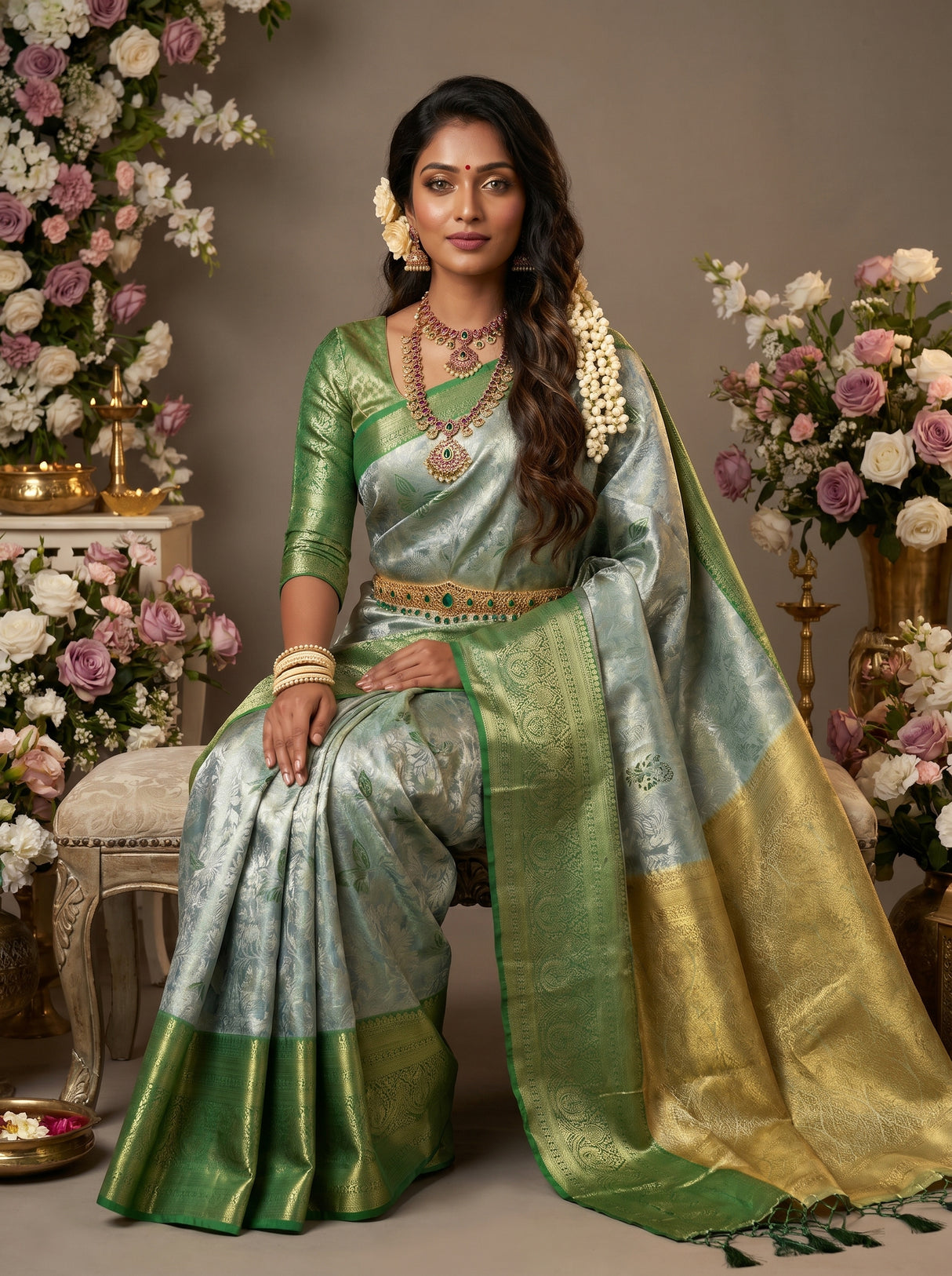 MIMOSA Saffire Kanjivaram Art Silk Saree β Styled on Model