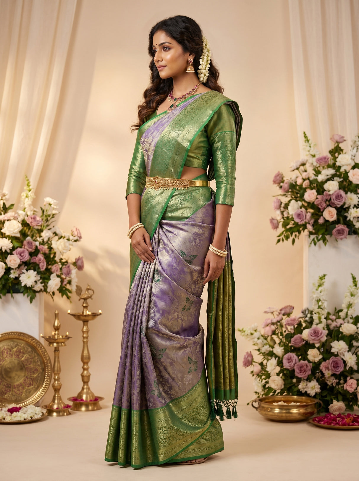 MIMOSA Violet Kanjivaram Art Silk Saree β Unstitched Blouse Fabric
