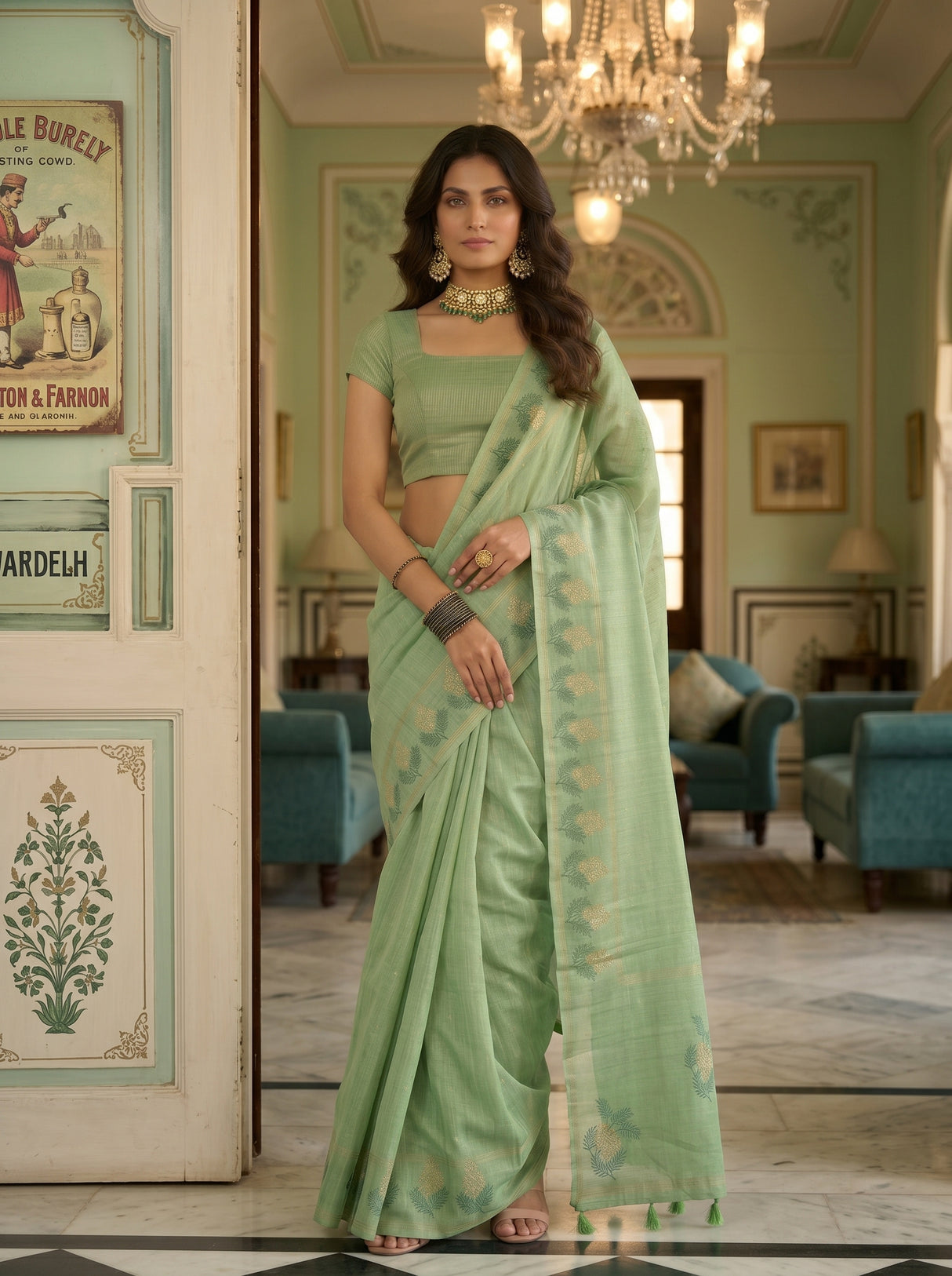 MIMOSA Pista Saree Saree — pose 5 styling detail