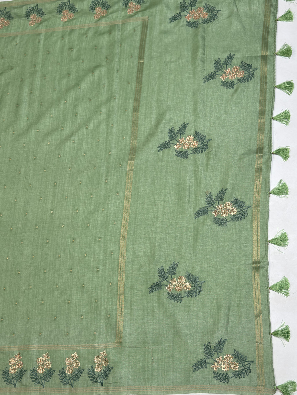 MIMOSA Pista Saree Saree — pallu and zari work detail