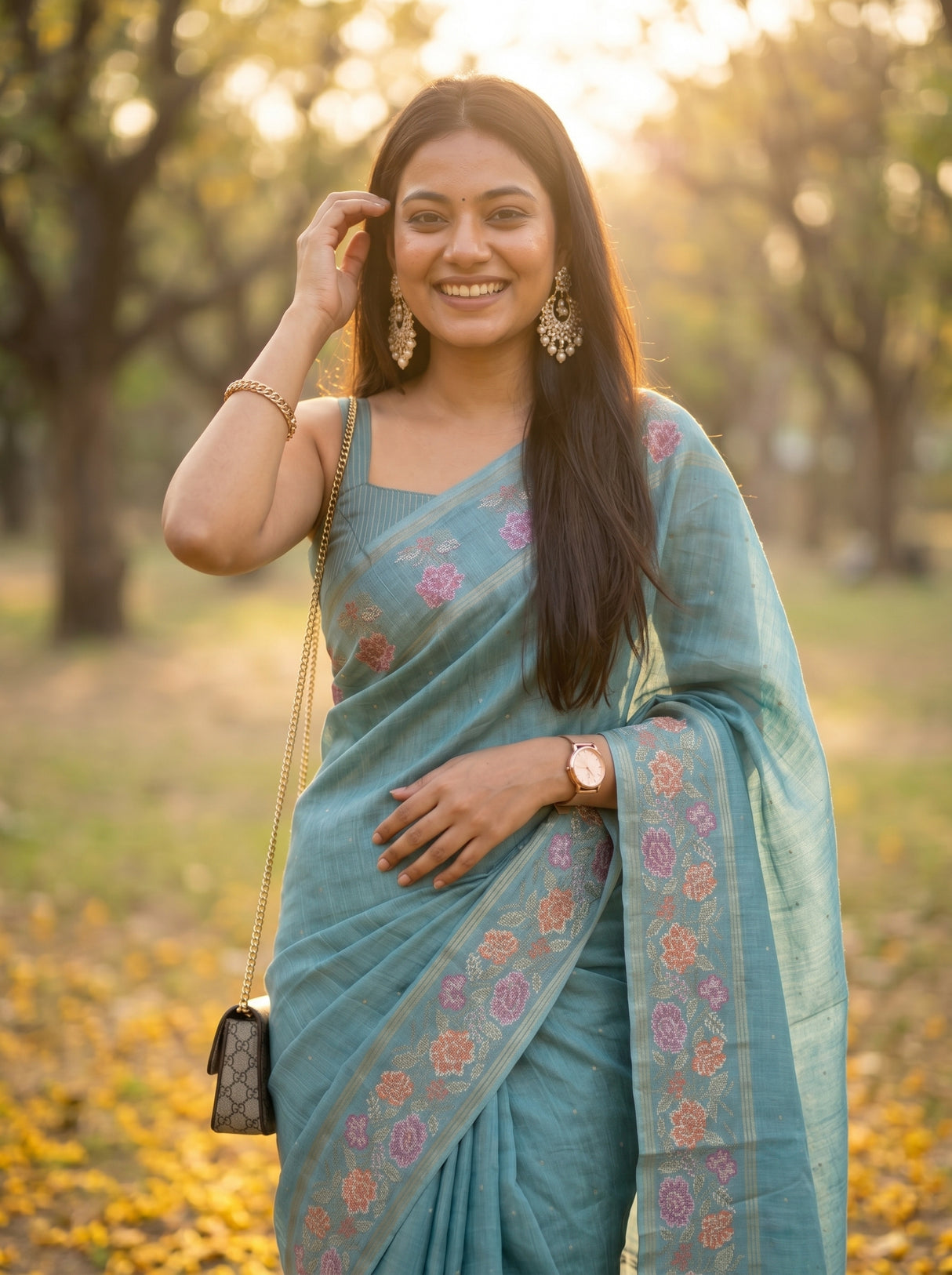 MIMOSA Sapphire Banarasi Art Silk Saree — pose 10 styling detail