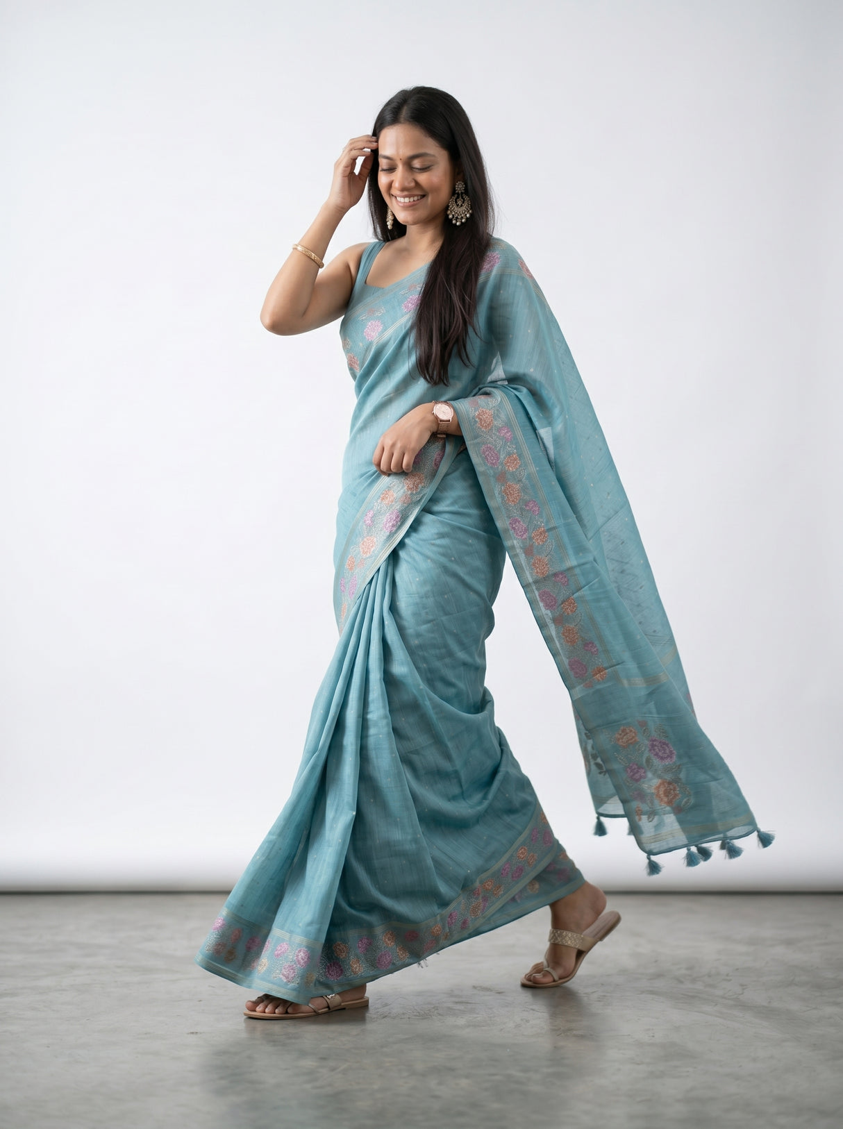 MIMOSA Sapphire Banarasi Art Silk Saree — pose 6 styling detail