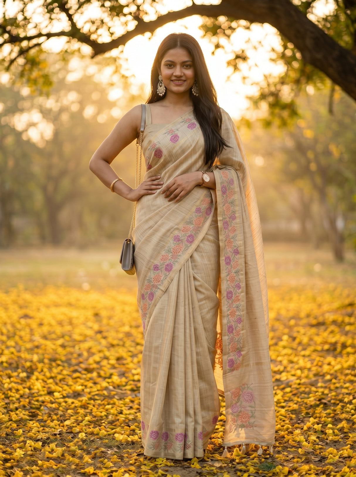 MIMOSA Tussar Banarasi Art Silk Saree — pose 5 styling detail