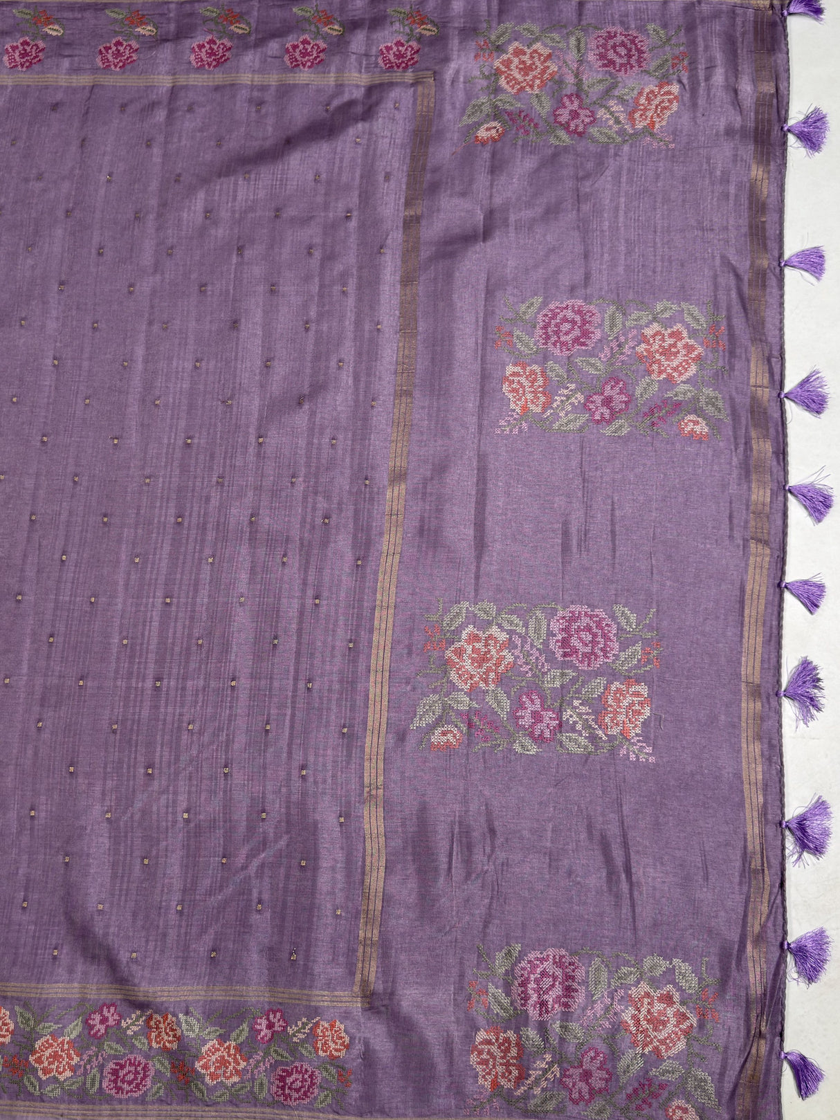MIMOSA Violet Banarasi Art Silk Saree — pallu and zari work detail