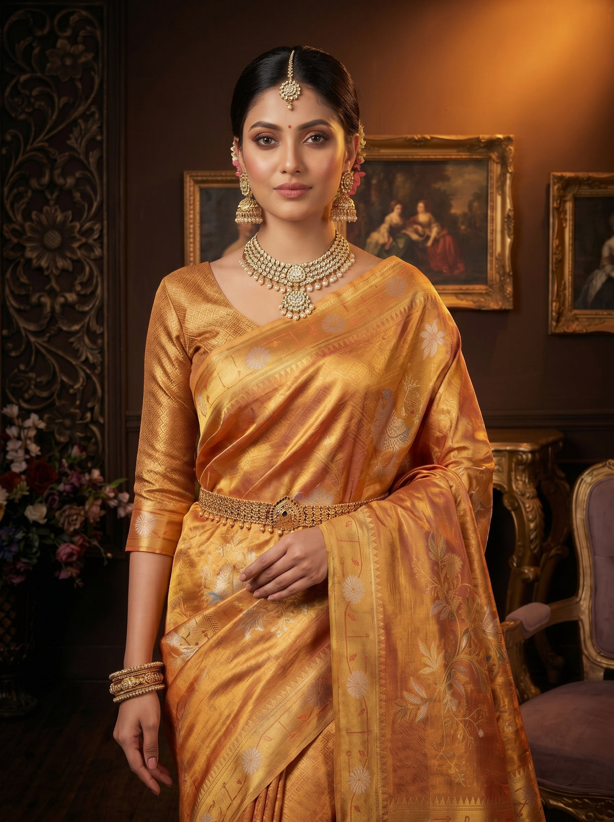 MIMOSA Orange Saree Saree — pose 10 styling detail