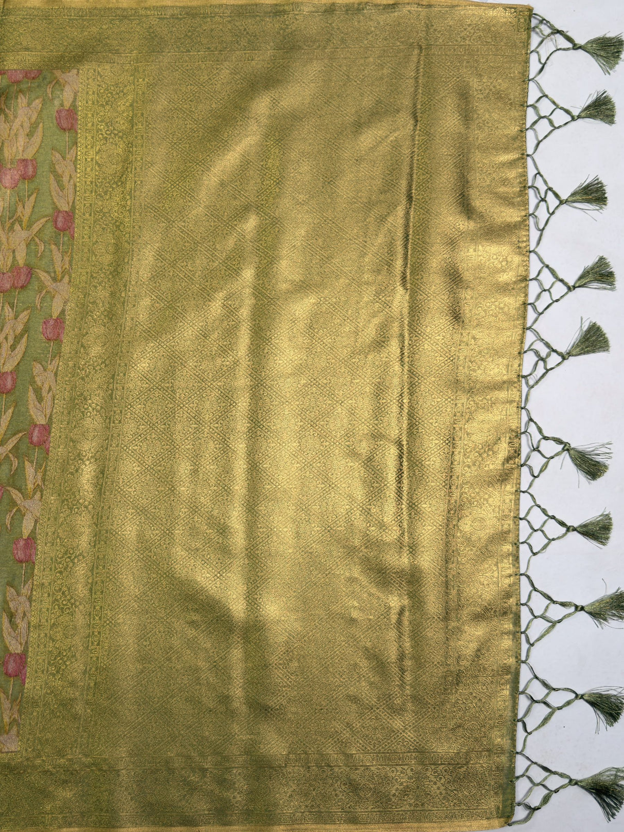 MIMOSA Green Saree Saree — pallu and zari work detail