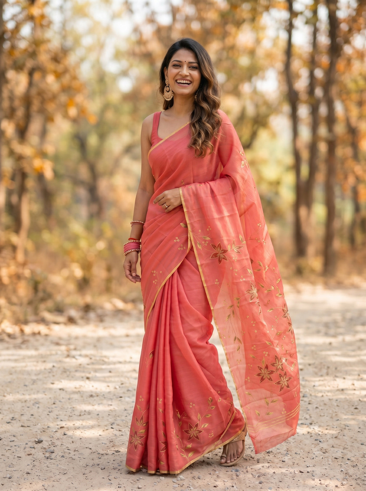 MIMOSA Peach Banarasi chiffon Saree — lower pallu detail