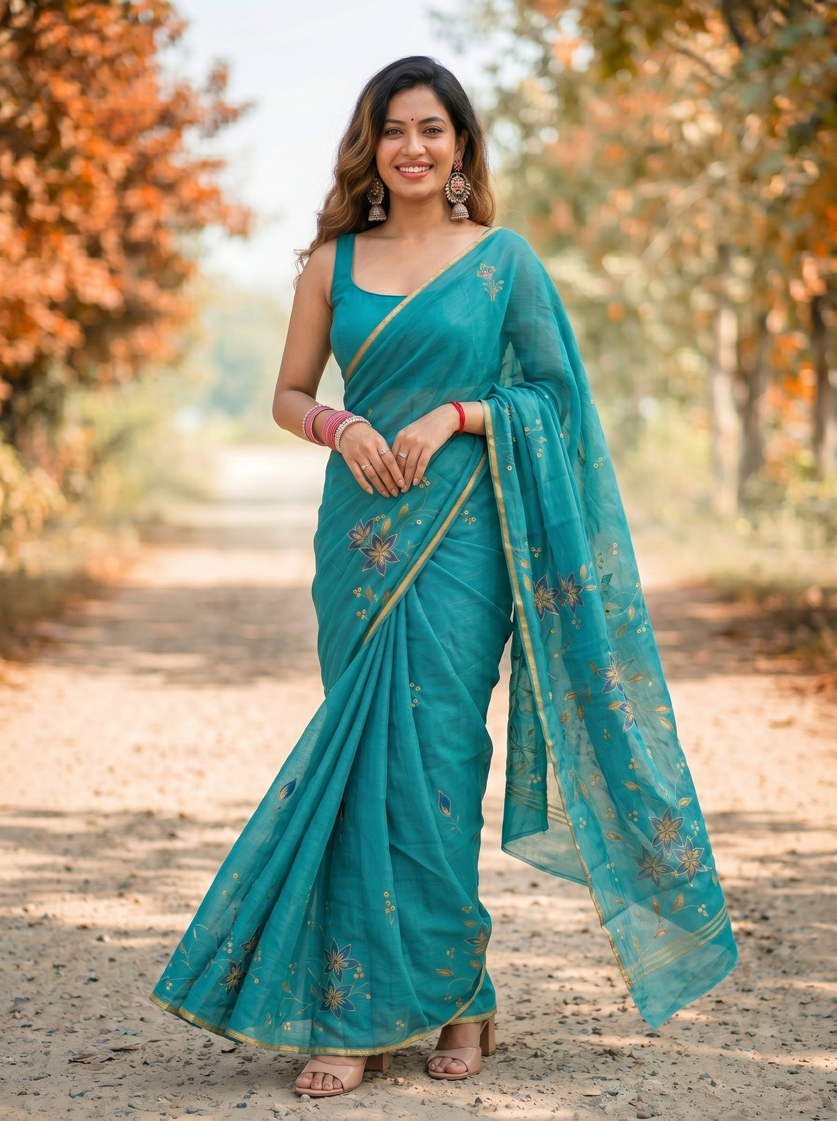 MIMOSA Rama Banarasi chiffon Saree — lower half of saree and ground