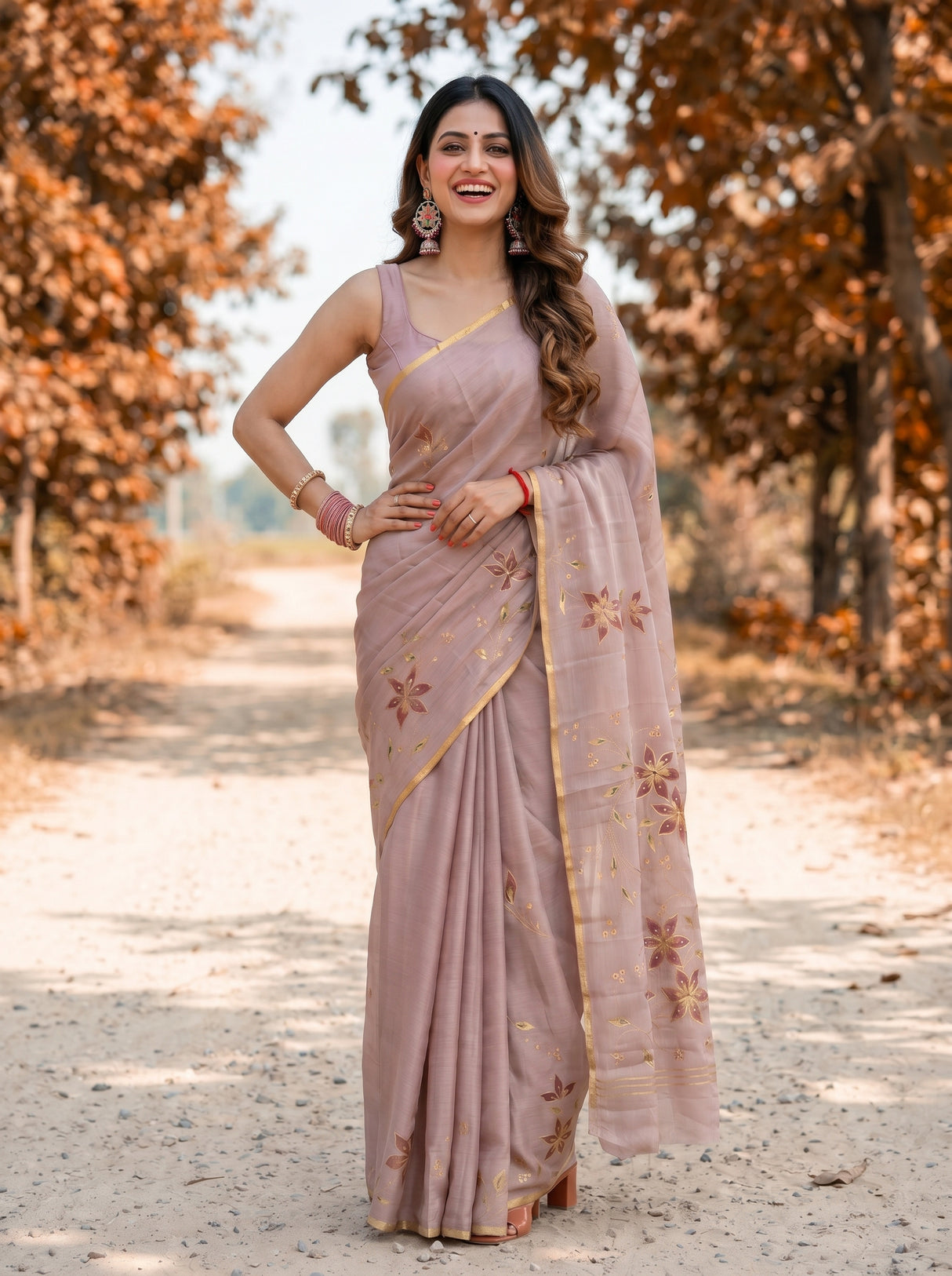 MIMOSA Tussar Banarasi chiffon Saree — close up of model's arm and bangles