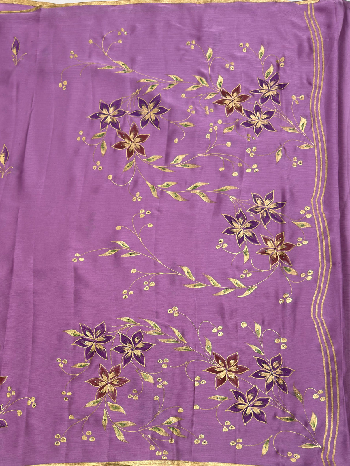 MIMOSA Violet Banarasi chiffon Saree — lower pallu detail and ground