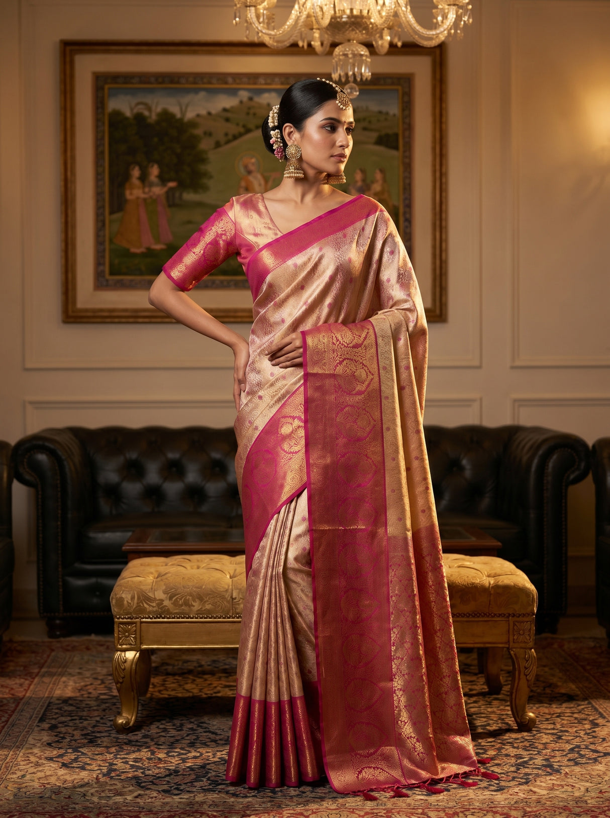 MIMOSA Gajari Kanjivaram Art Silk Saree β pose 10 styling detail