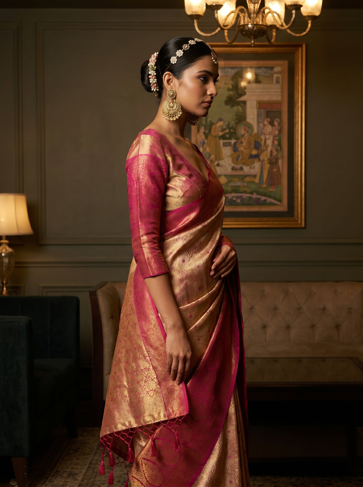 MIMOSA Gajari Kanjivaram Art Silk Saree β Full View on Model