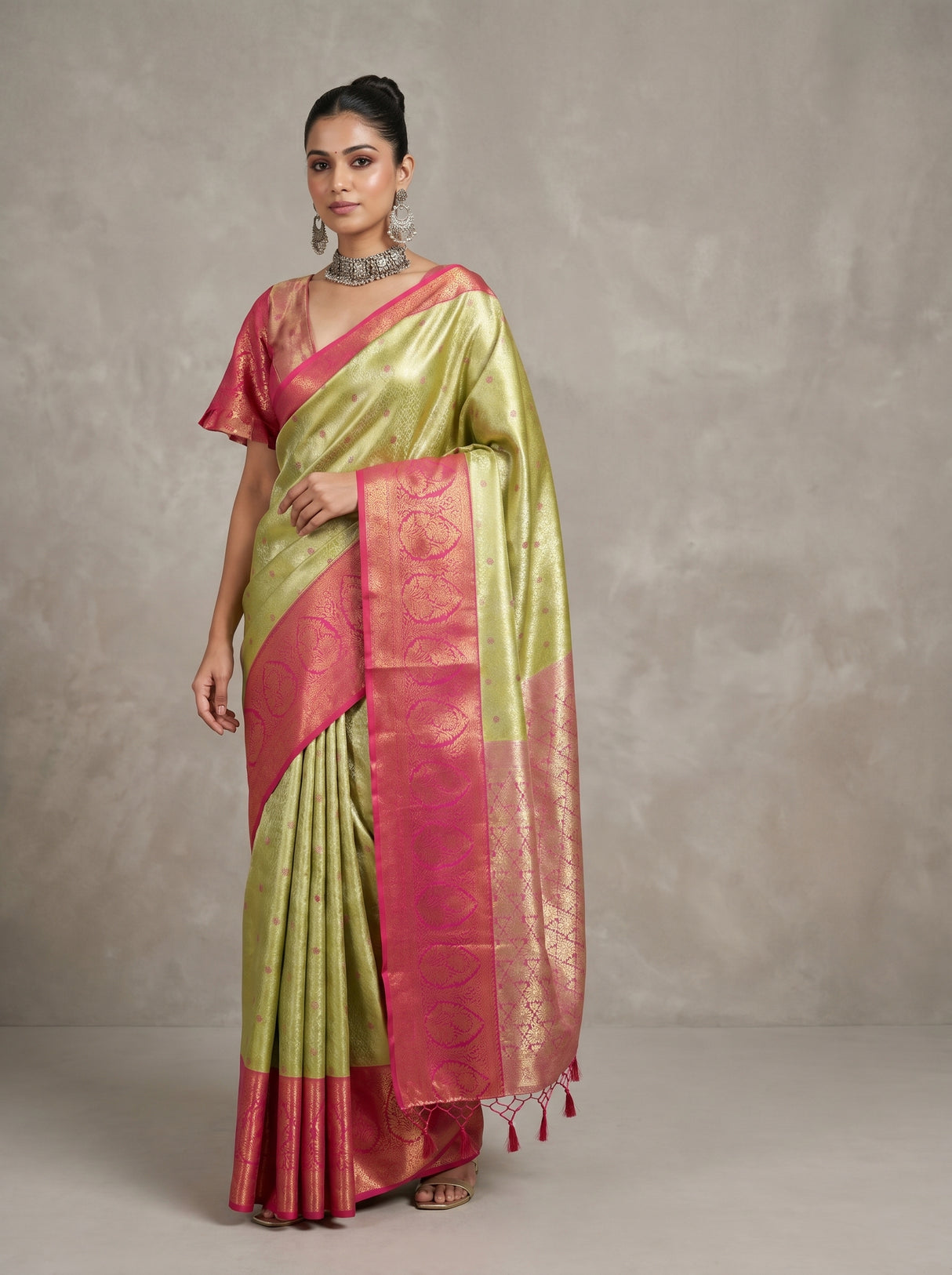 MIMOSA Olive Kanjivaram Art Silk Saree β Blouse Fabric