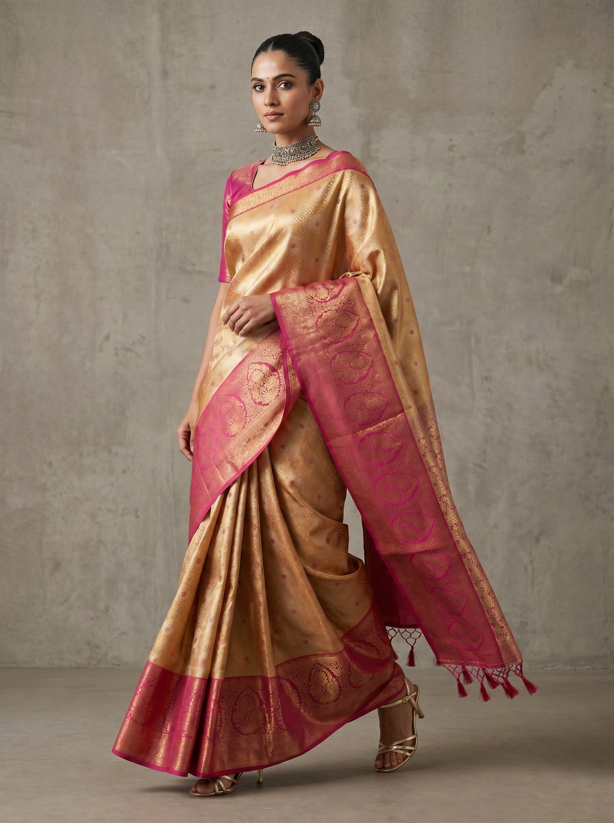 MIMOSA Orange Kanjivaram Art Silk Saree β pose 7 styling detail