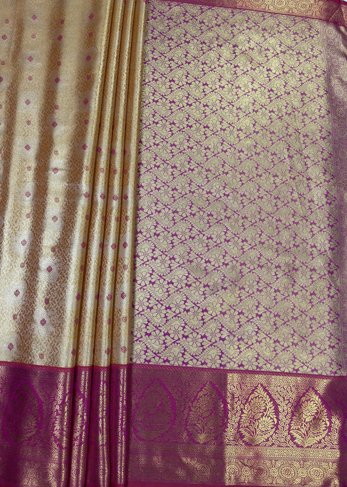 MIMOSA Orange Kanjivaram Art Silk Saree β pallu and zari work detail