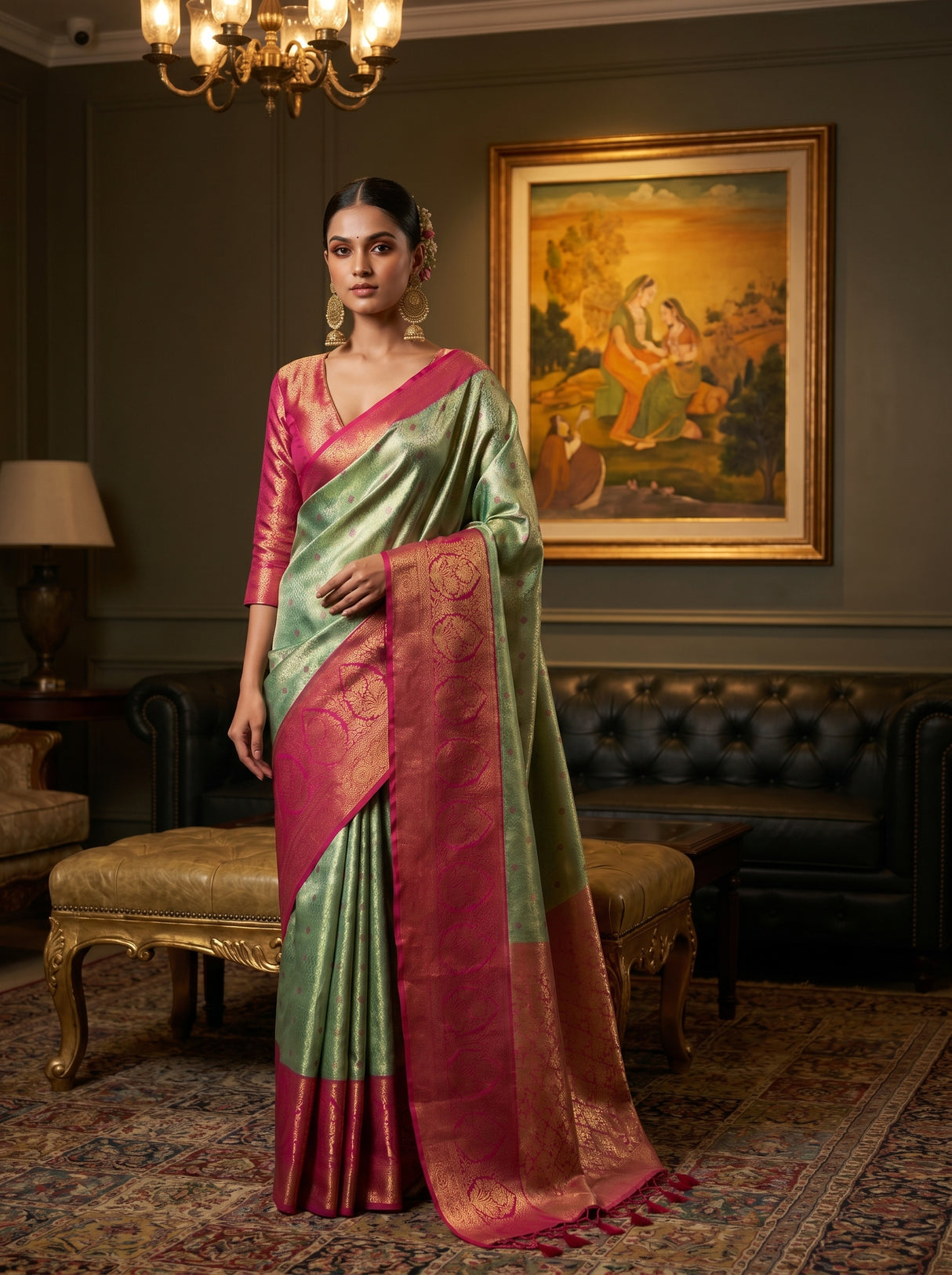 MIMOSA Rama Kanjivaram Art Silk Saree β pose 4 styling detail