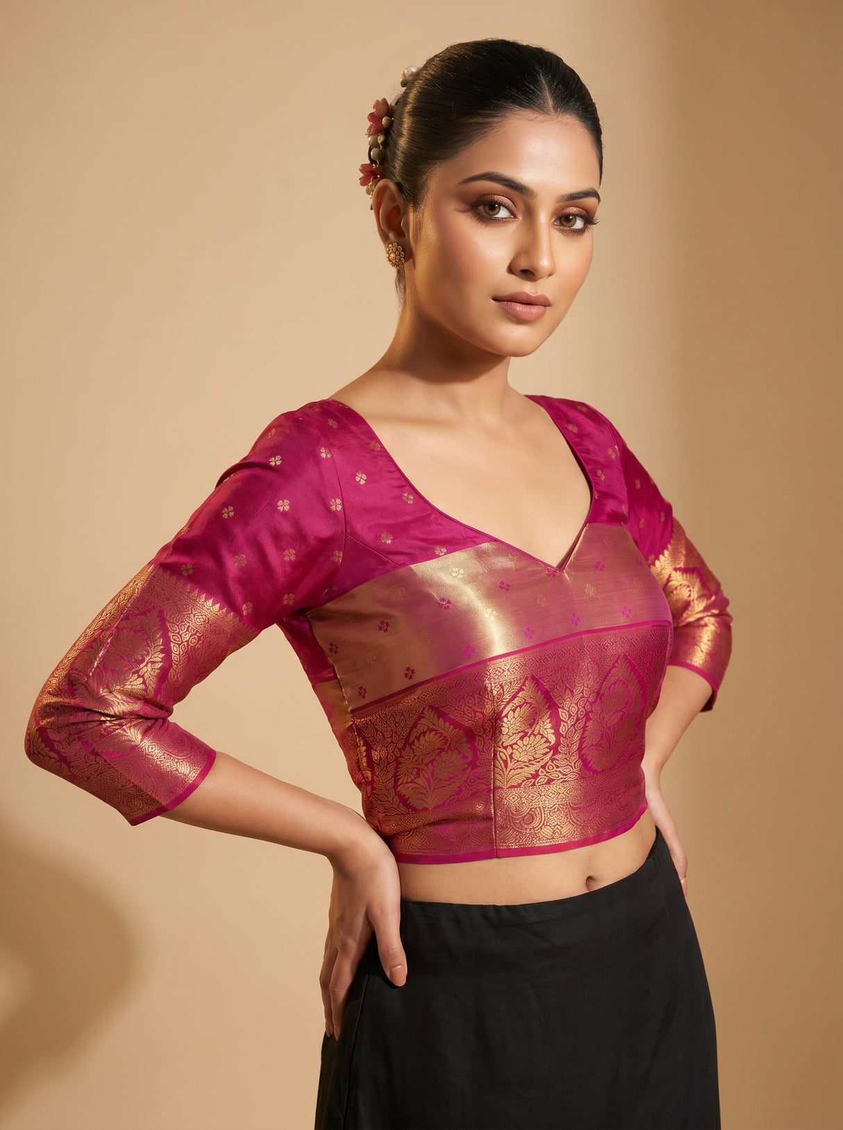 MIMOSA Violet Kanjivaram Art Silk Saree β blouse close-up
