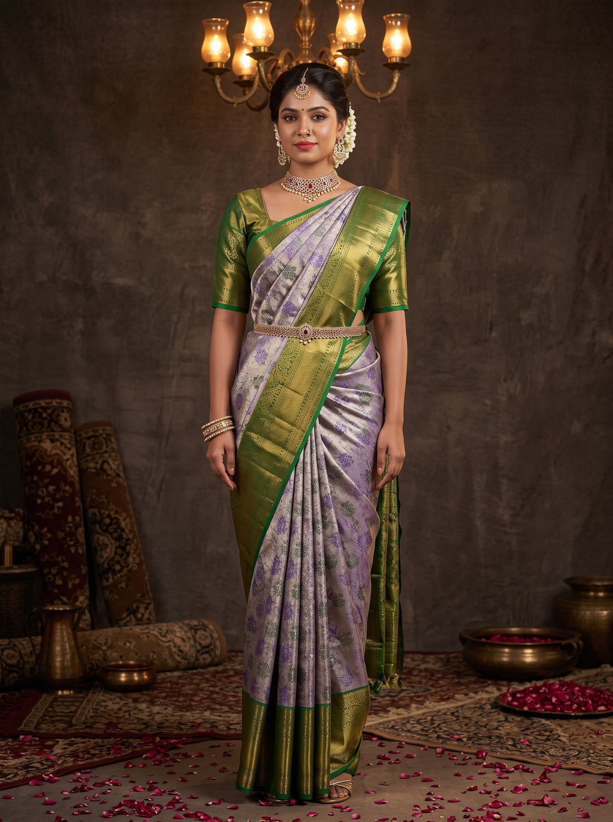 MIMOSA Purple Kanjivaram Art Silk Saree — AI Model lifestyle pose 1