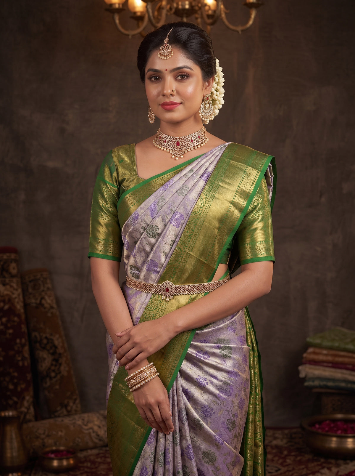 MIMOSA Purple Kanjivaram Art Silk Saree — pose 10 styling detail