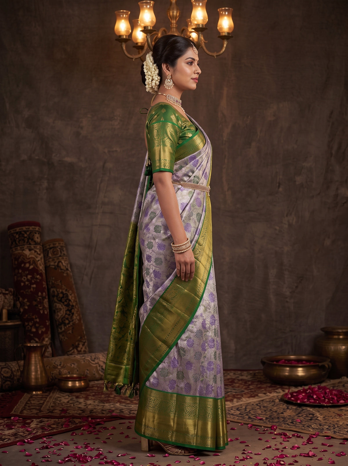 MIMOSA Purple Kanjivaram Art Silk Saree — pose 3 styling detail