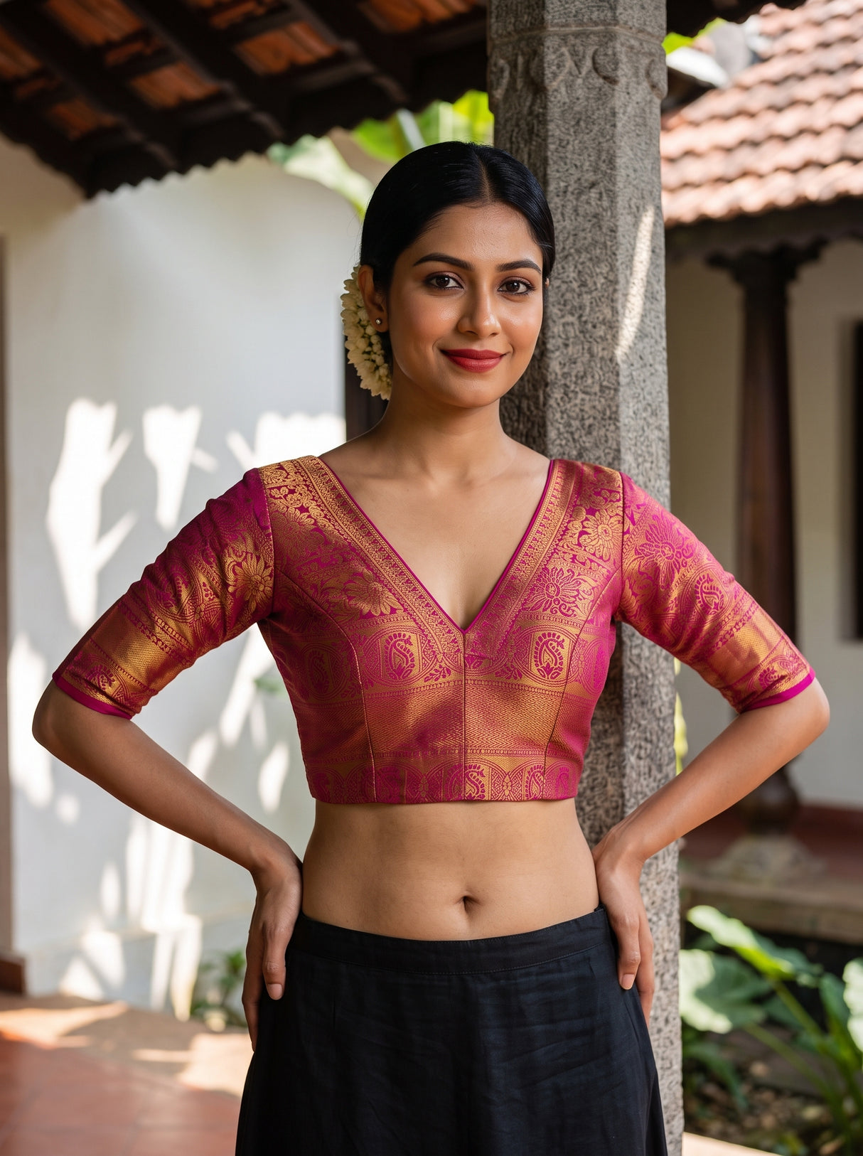 MIMOSA Olive Saree Saree — blouse close-up