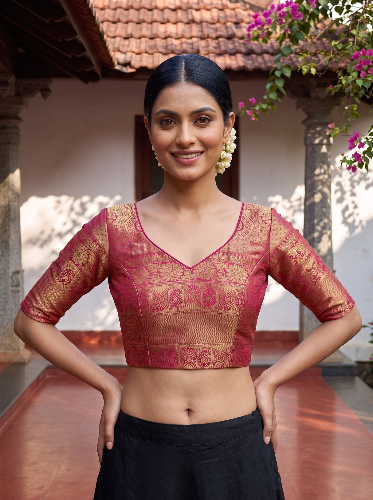 MIMOSA Pink Saree Saree — blouse close-up