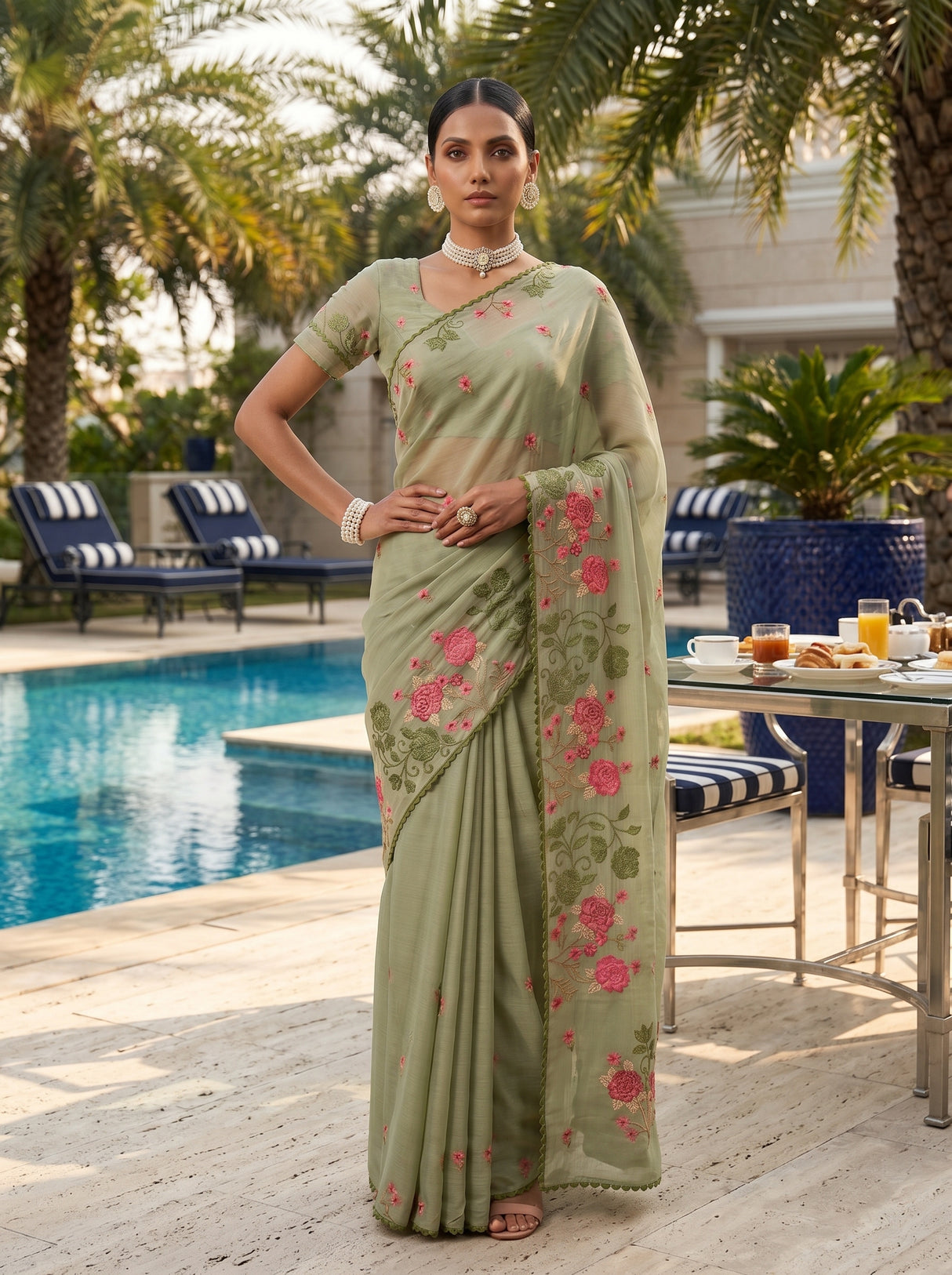 MIMOSA Pista Saree Saree — pose 4 styling detail