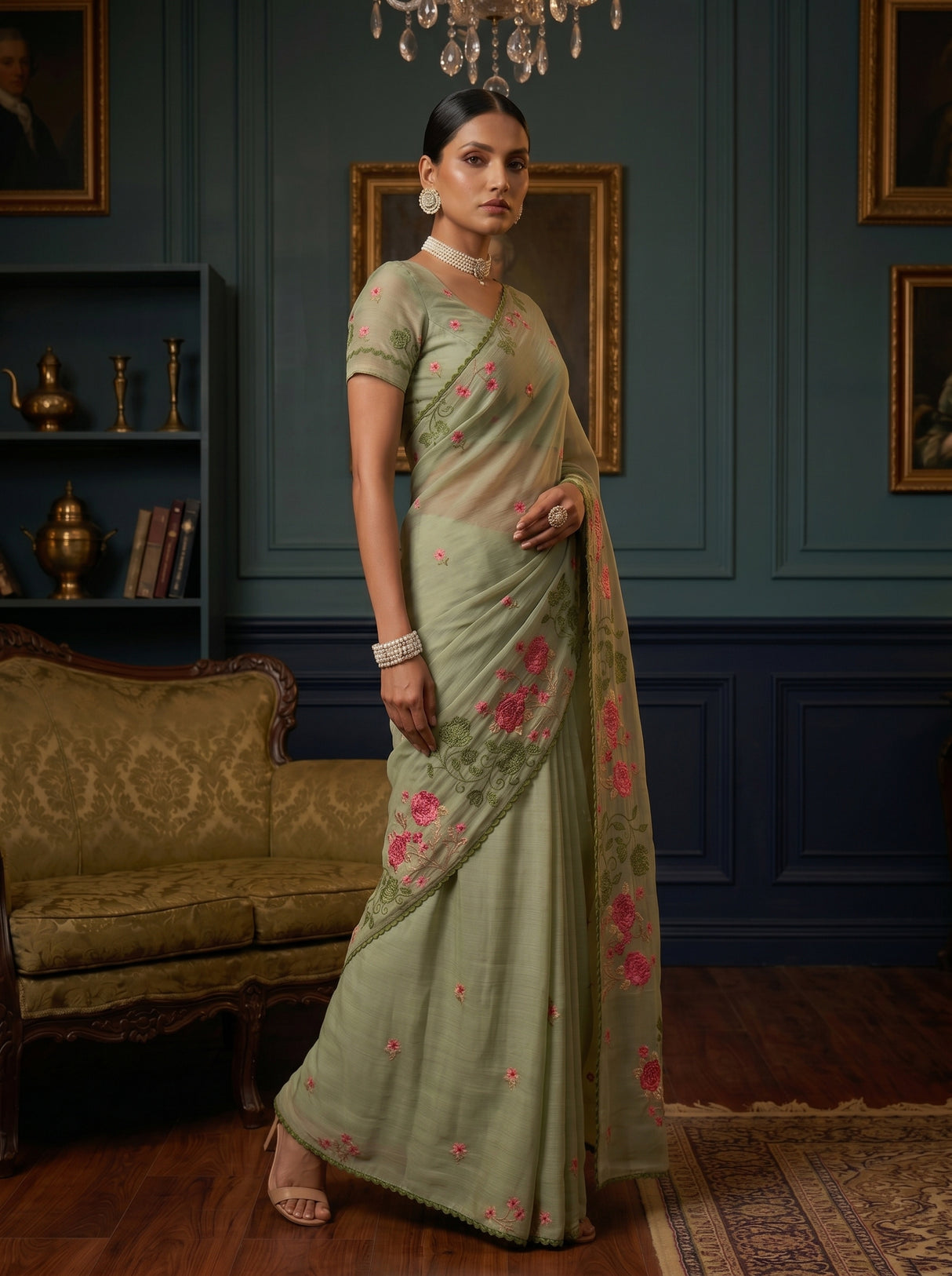 MIMOSA Pista Saree Saree — pose 5 styling detail