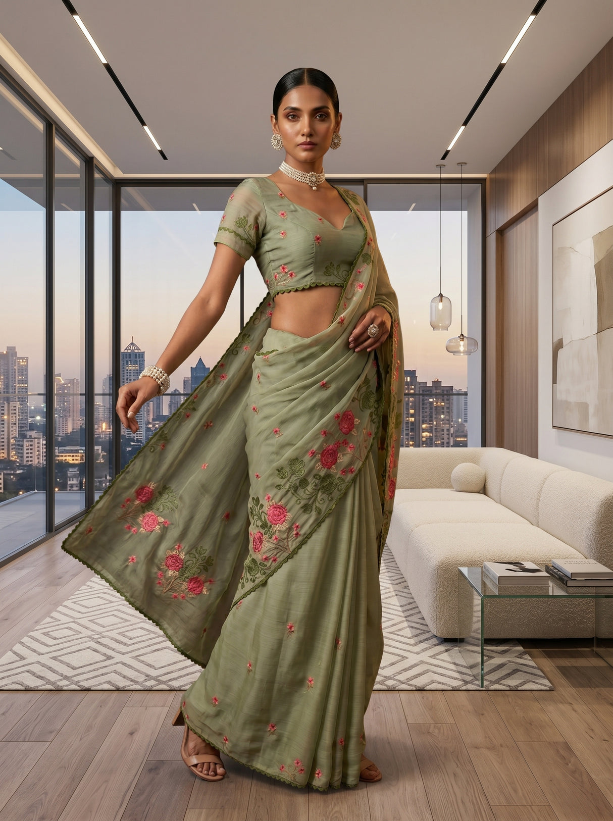 MIMOSA Pista Saree Saree — pose 9 styling detail