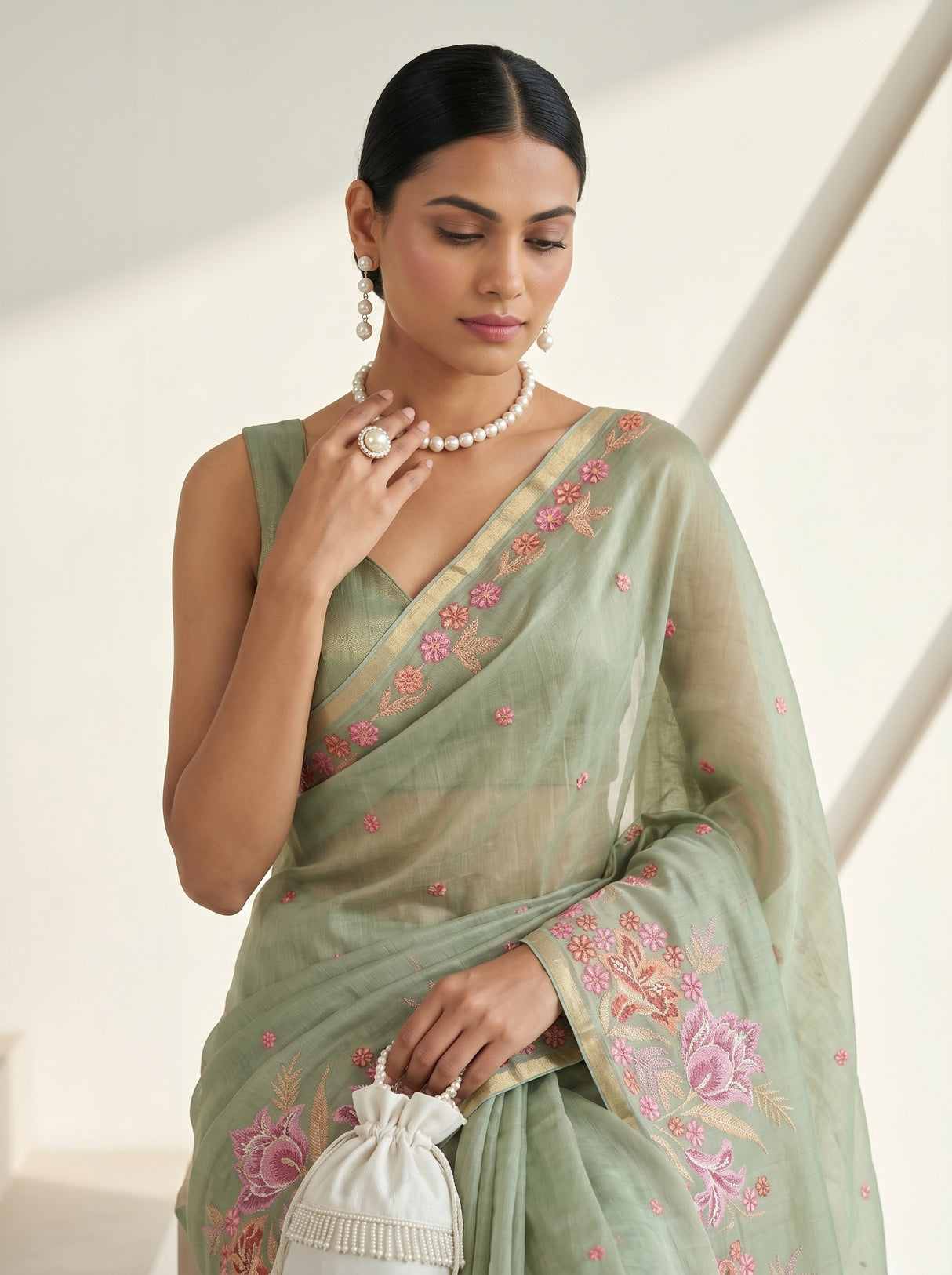 MIMOSA Pista Saree Saree — pose 10 styling detail