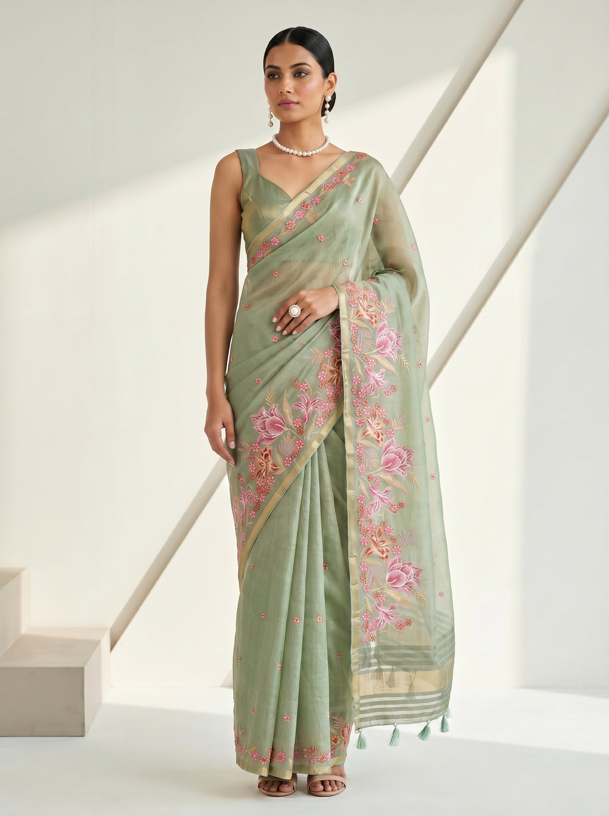 MIMOSA Pista Saree Saree — pose 4 styling detail