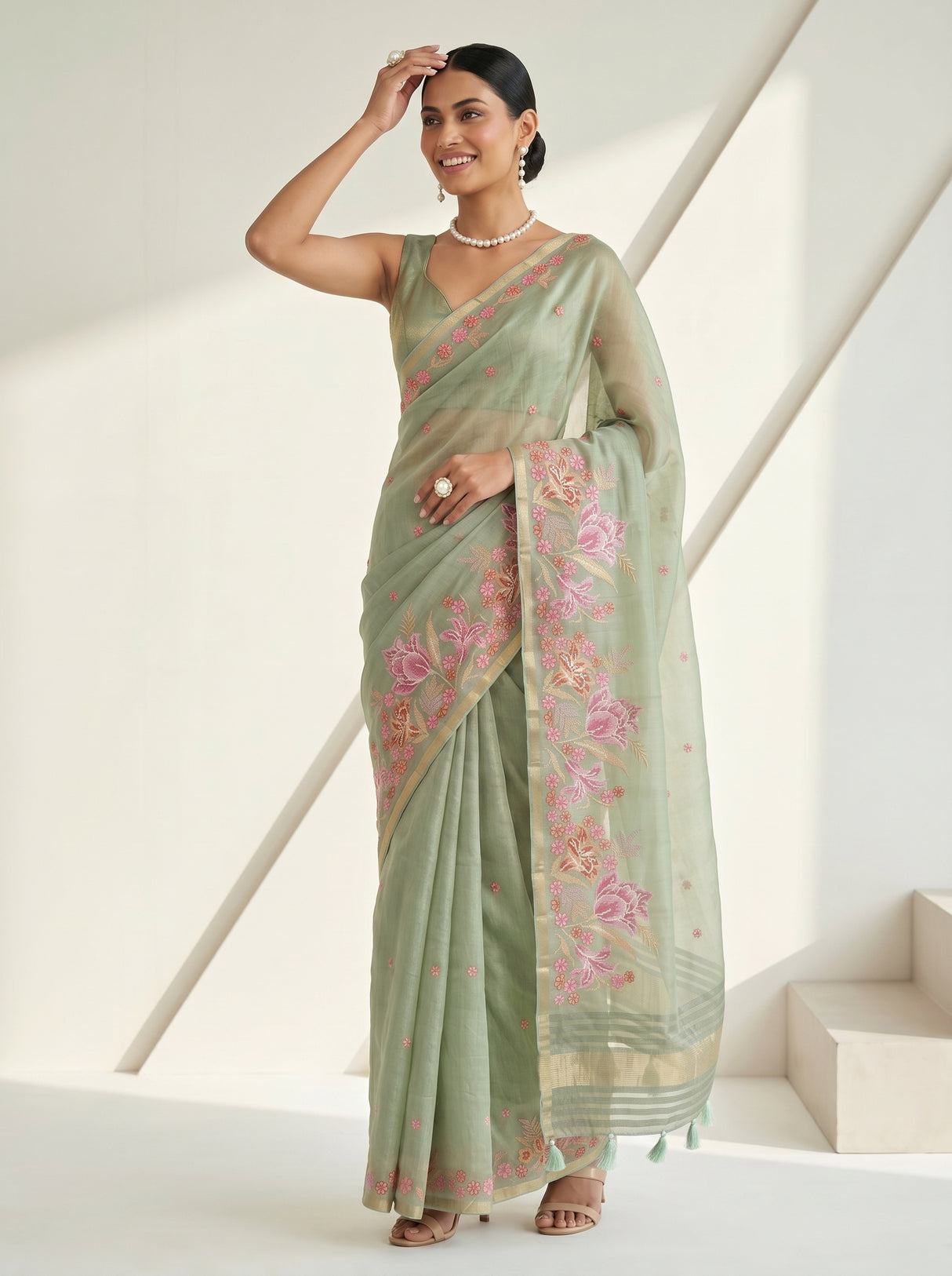 MIMOSA Pista Saree Saree — pose 5 styling detail