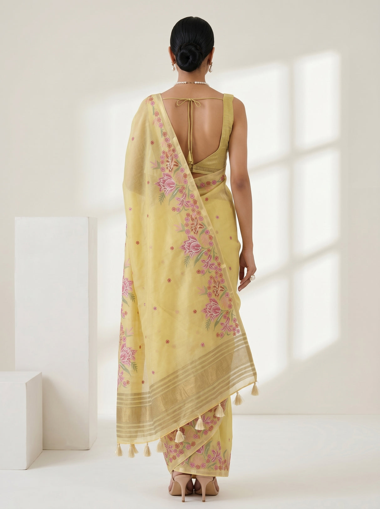 MIMOSA Yellow Saree Saree — pose 2 styling detail