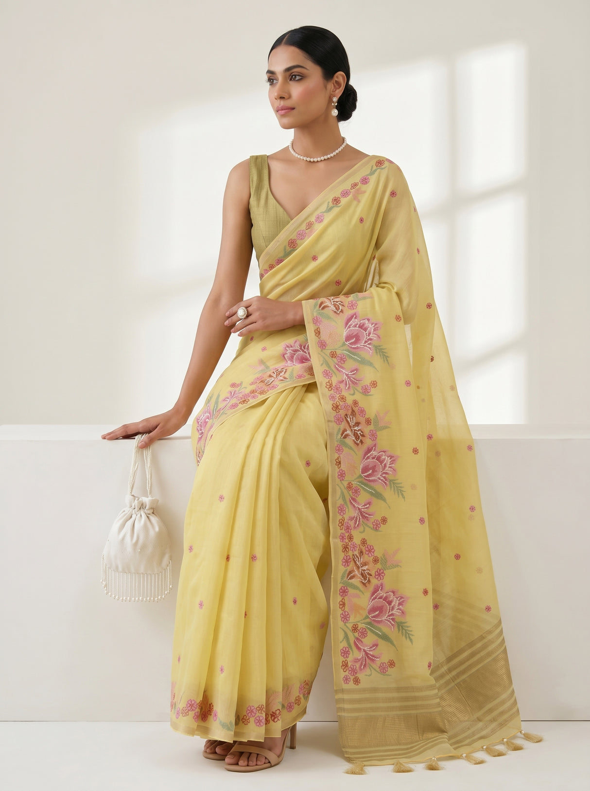 MIMOSA Yellow Saree Saree — pose 8 styling detail