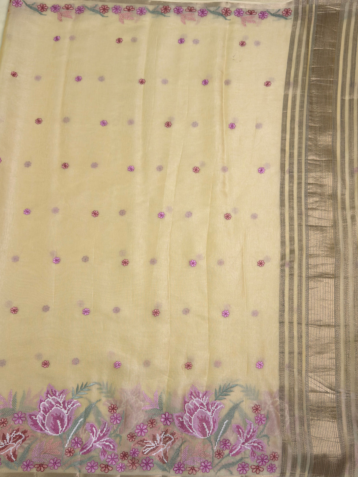 MIMOSA Yellow Saree Saree — pallu and zari work detail