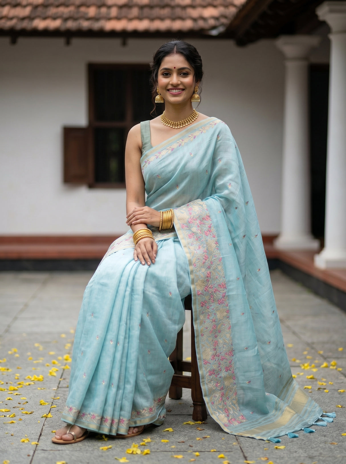 MIMOSA Ananda Banarasi Art Silk Saree — Lower drape with embroidery