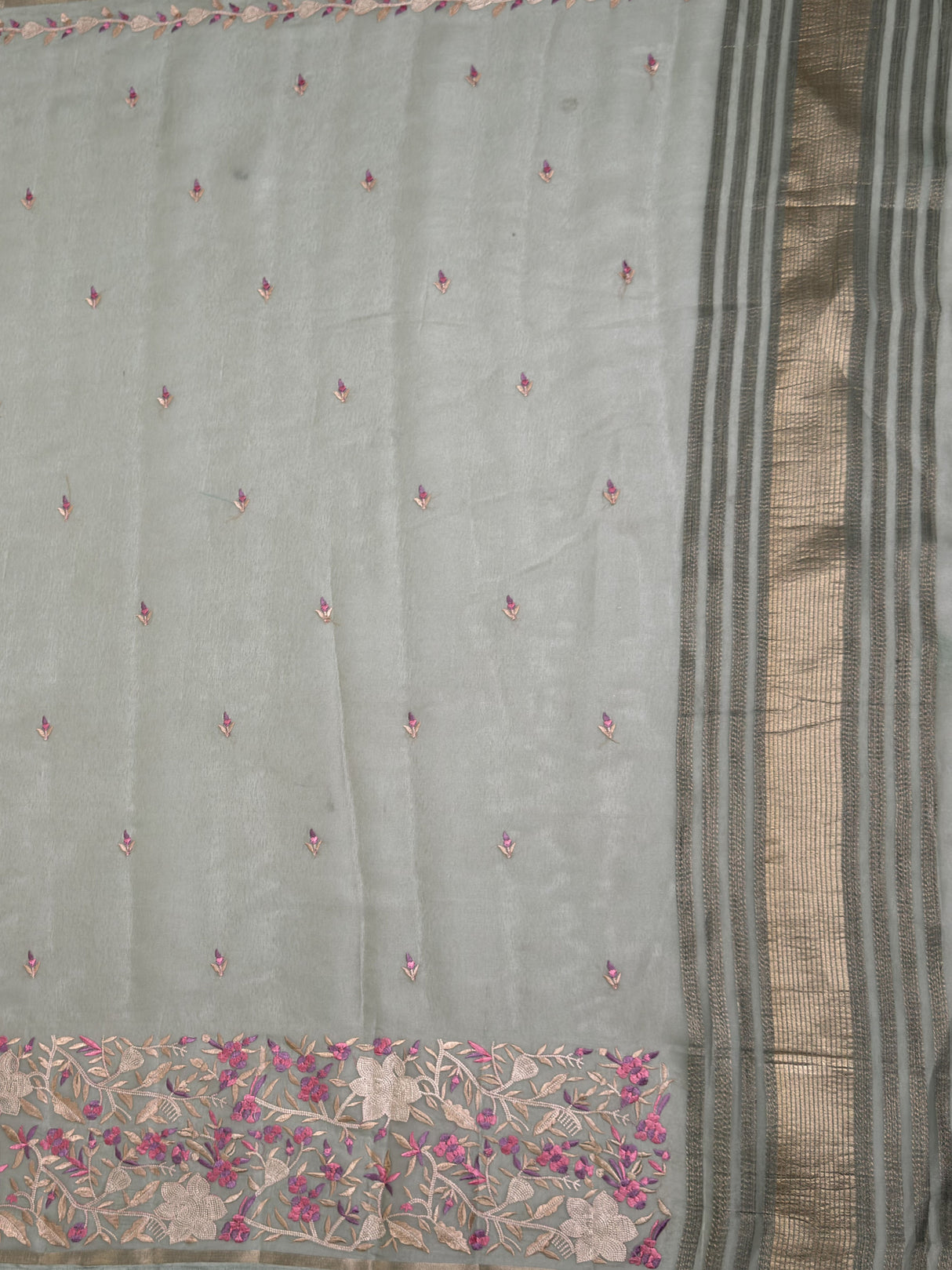 MIMOSA Pista Banarasi Art Silk Saree — pallu and zari work detail