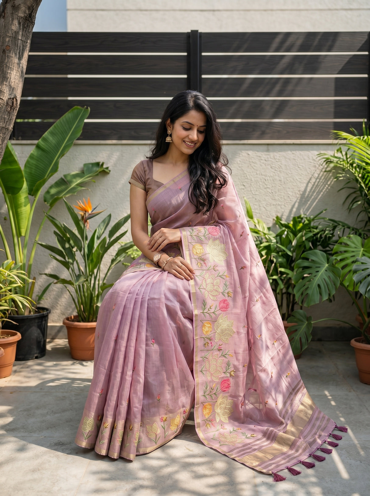 MIMOSA Pink Banarasi Saree — pose 8 styling detail