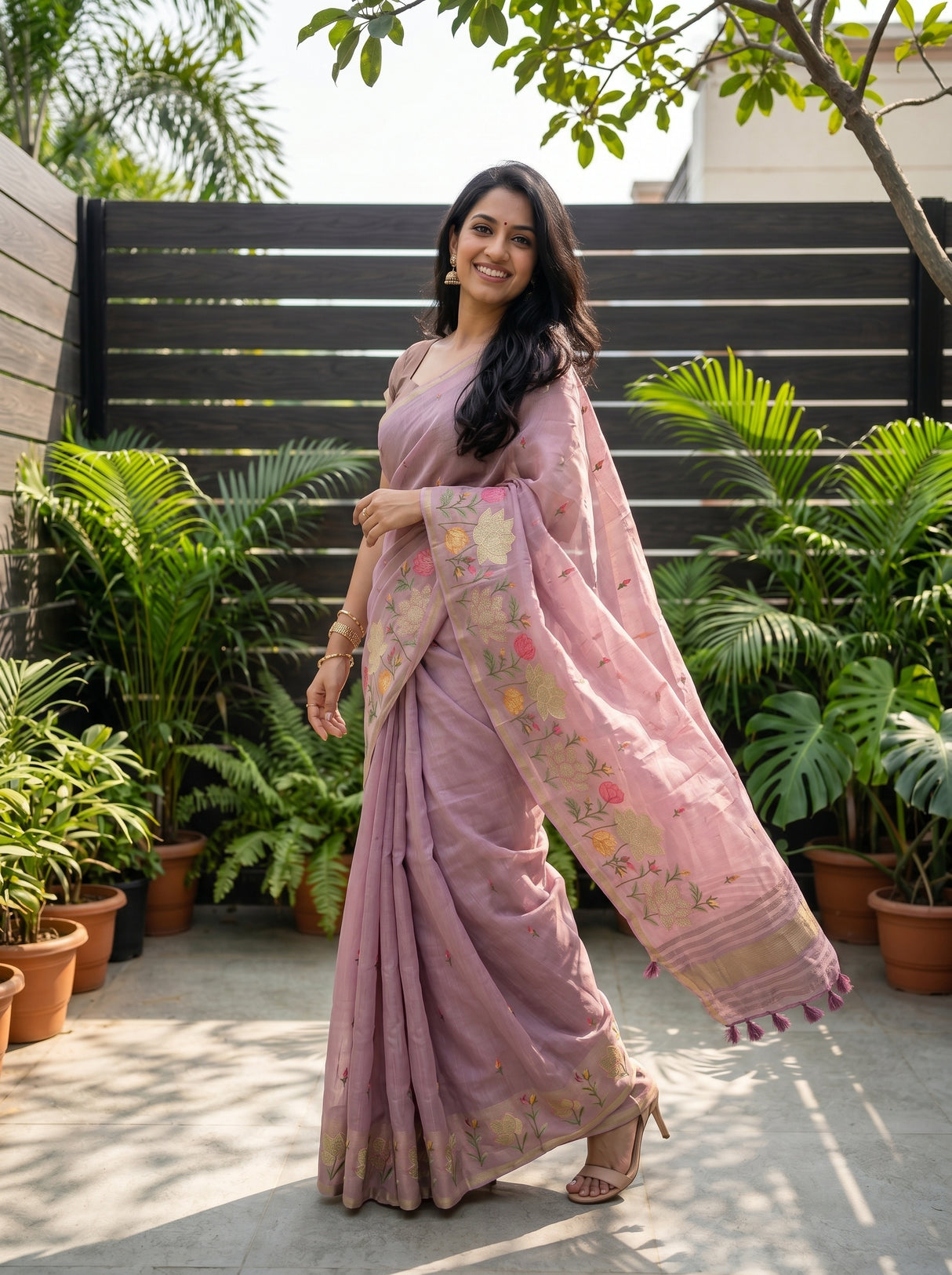 MIMOSA Pink Banarasi Saree — pose 9 styling detail