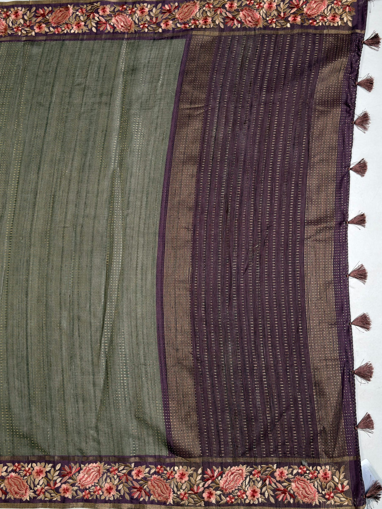 MIMOSA Bottle Green Banarasi Saree — pallu and zari work detail