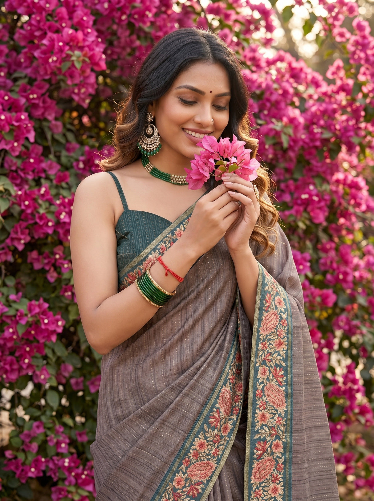 MIMOSA Blue Grey Banarasi Saree — pose 10 styling detail