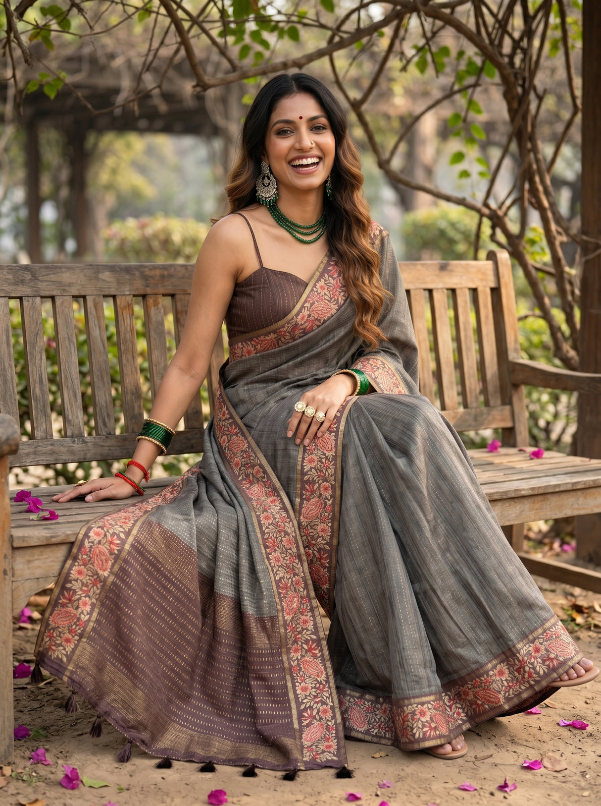 MIMOSA Chocolate Banarasi Saree — pose 8 styling detail