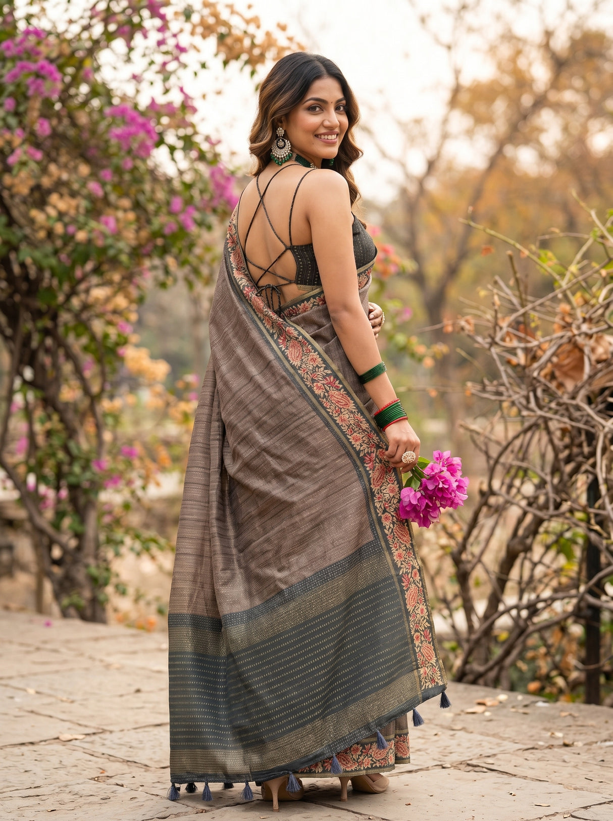 MIMOSA Grey Banarasi Saree — pose 7 styling detail