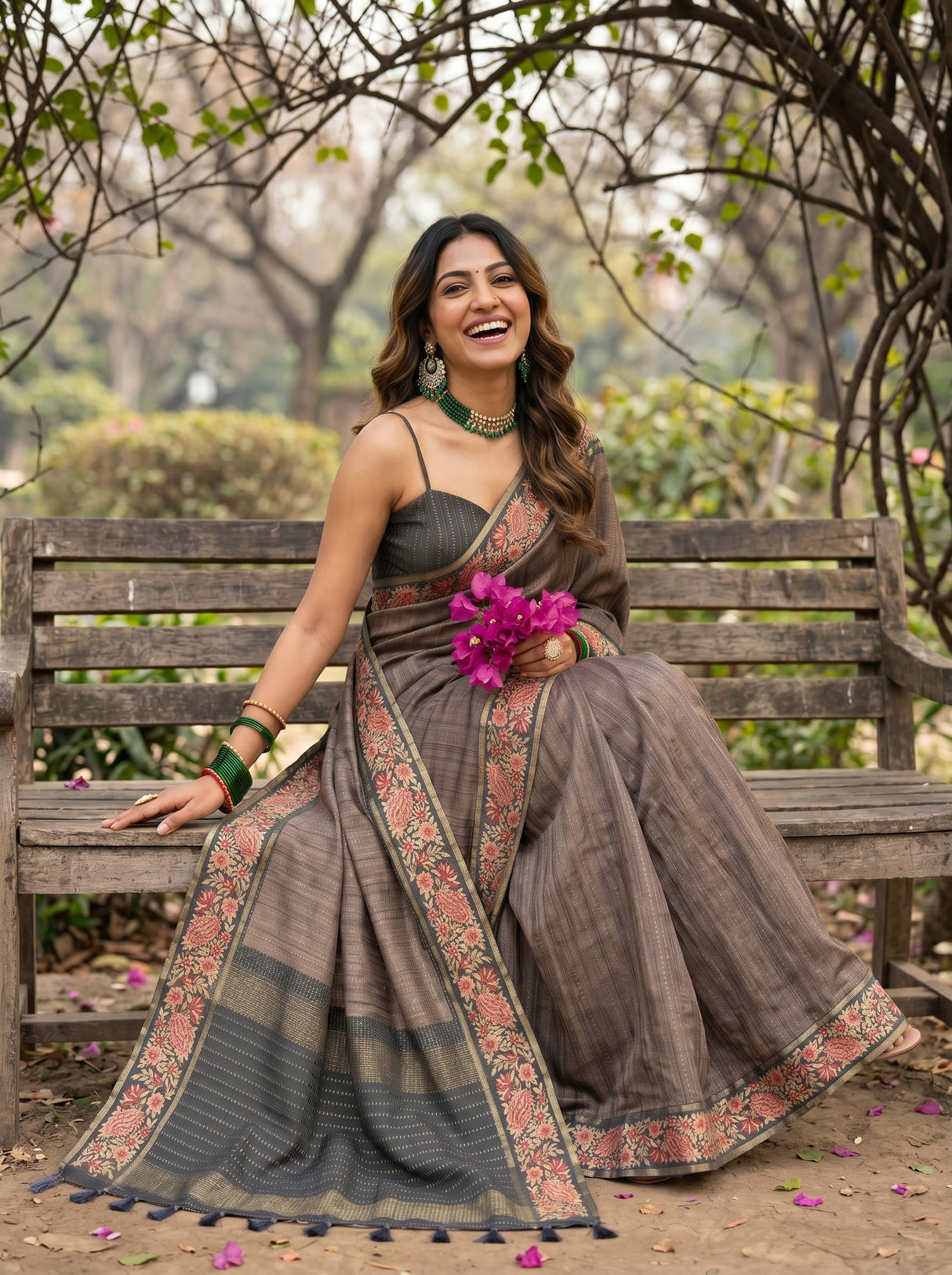 MIMOSA Grey Banarasi Saree — pose 8 styling detail