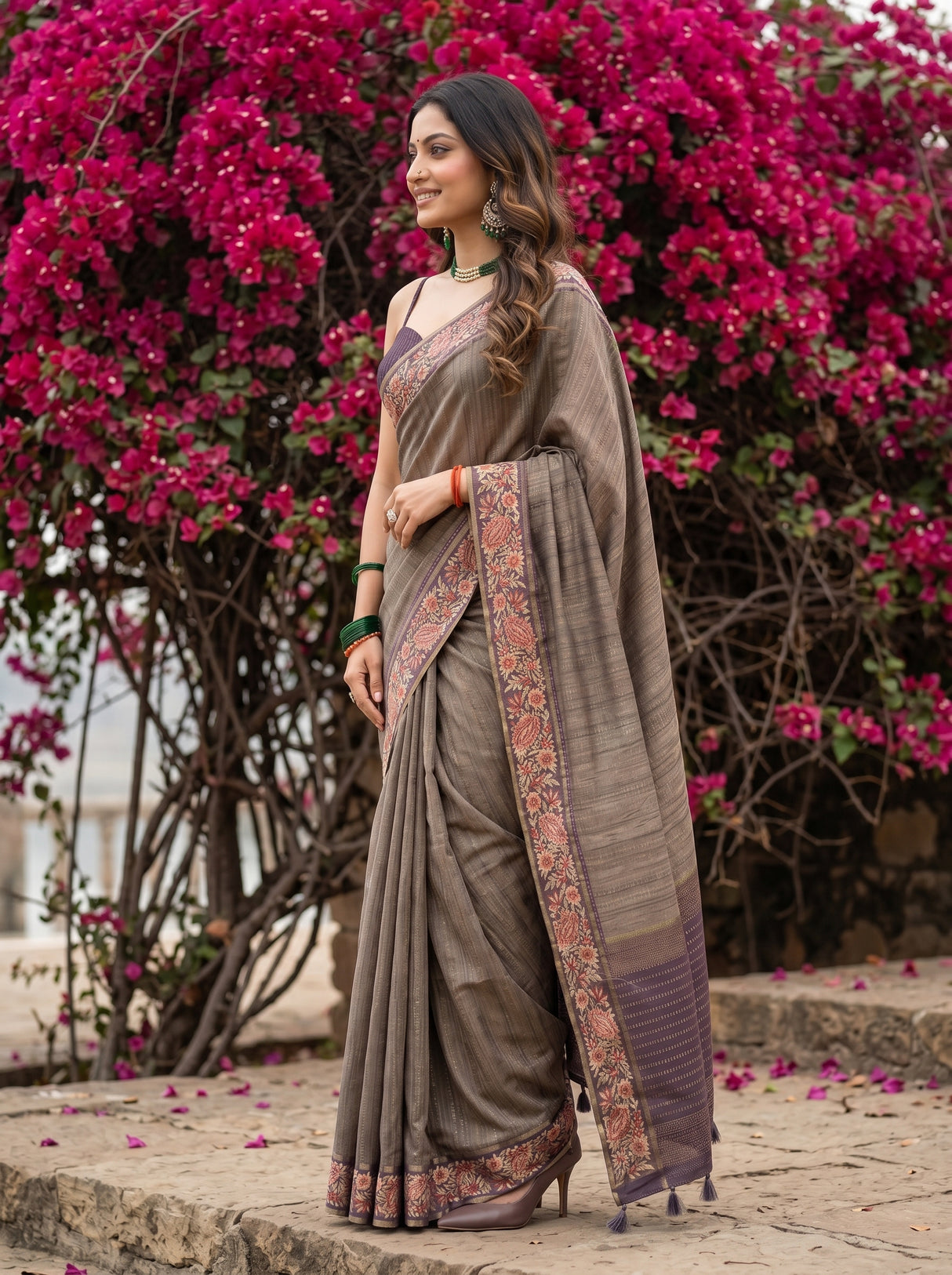 MIMOSA Wine Banarasi Saree — pose 3 styling detail