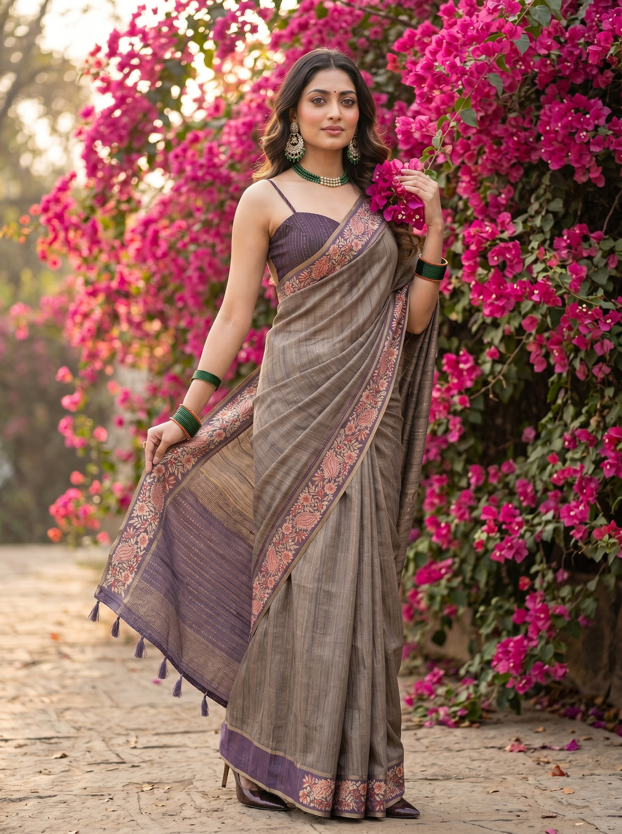 MIMOSA Wine Banarasi Saree — pose 5 styling detail