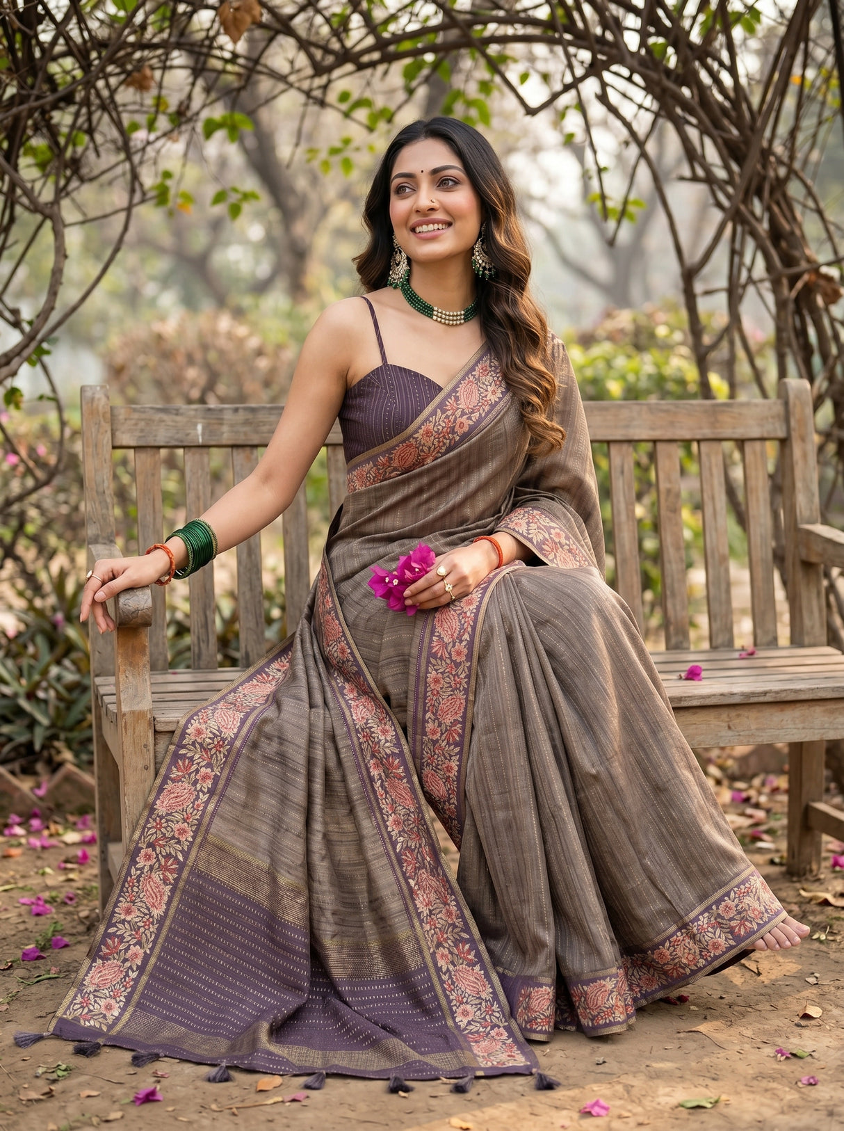 MIMOSA Wine Banarasi Saree — pose 8 styling detail